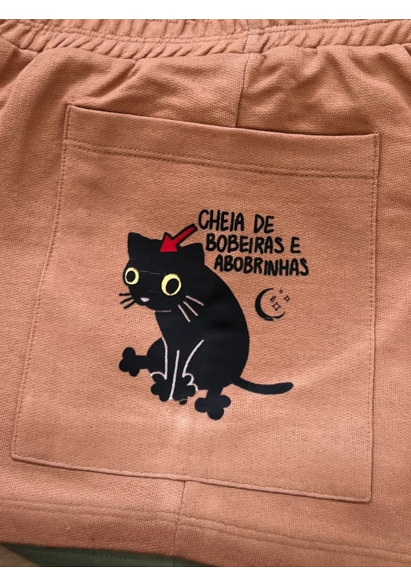 Short Moletom - Gato Bobeiras e Abobrinhas - Capuccino