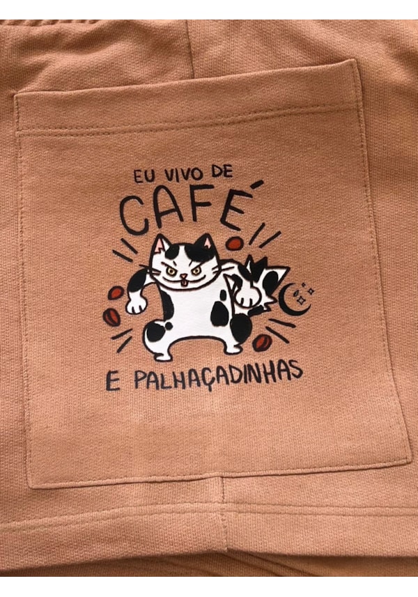 Short Moletom - Gato Café e Palhaçadinhas - Capuccino