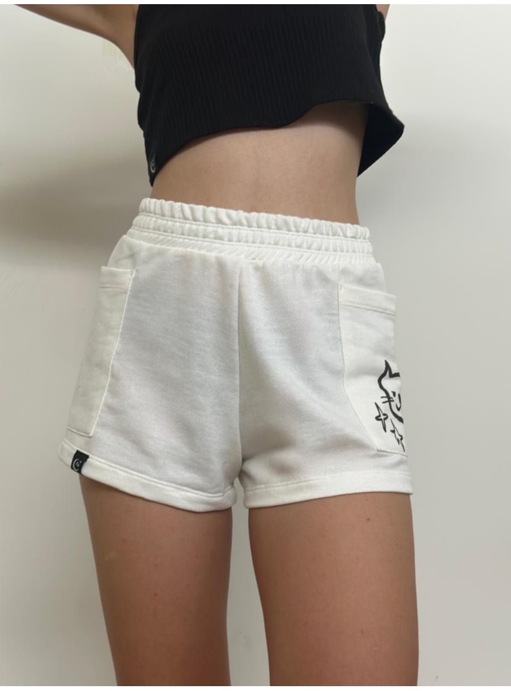 Short Moletom Gato da Motivação - Off-White — imagem 3