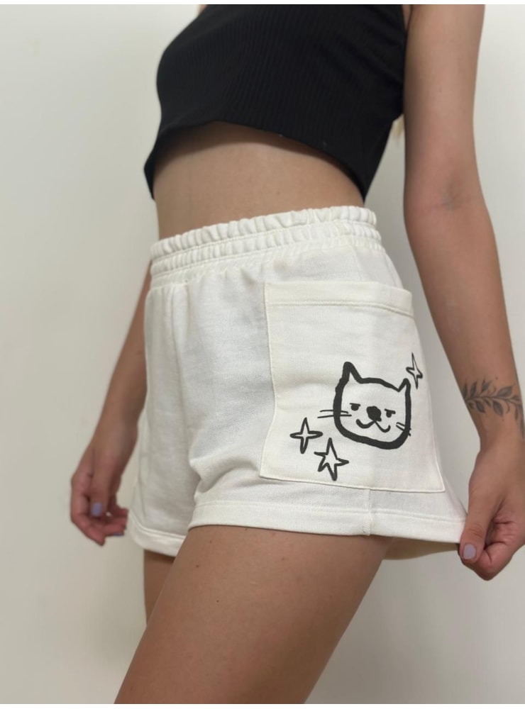Short Moletom Gato da Motivação - Off-White — imagem 1