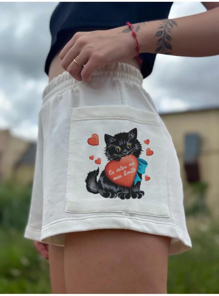 Short Moletom Gato no Limite - Off-White — imagem 1