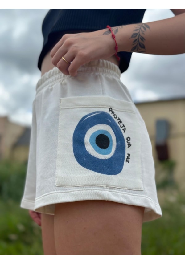 Short Moletom Olho Grego - Off-White