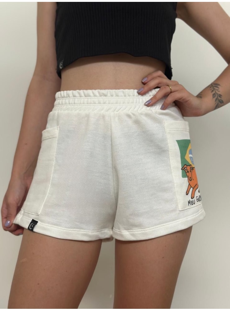 Short Moletom Vira Lata Caramelo - Off-White — imagem 3