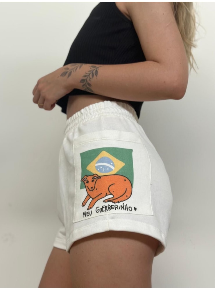 Short Moletom Vira Lata Caramelo - Off-White — imagem 1