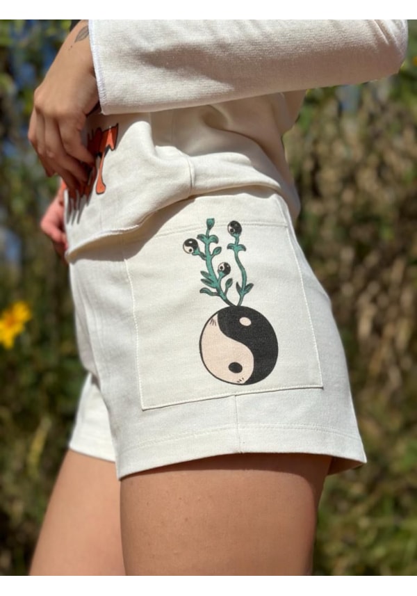 Short Moletom Yin Yang - Off-White
