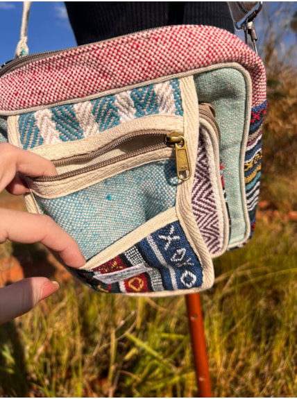 Shoulder Bag Hemp Cânhamo - Verde e Rosa