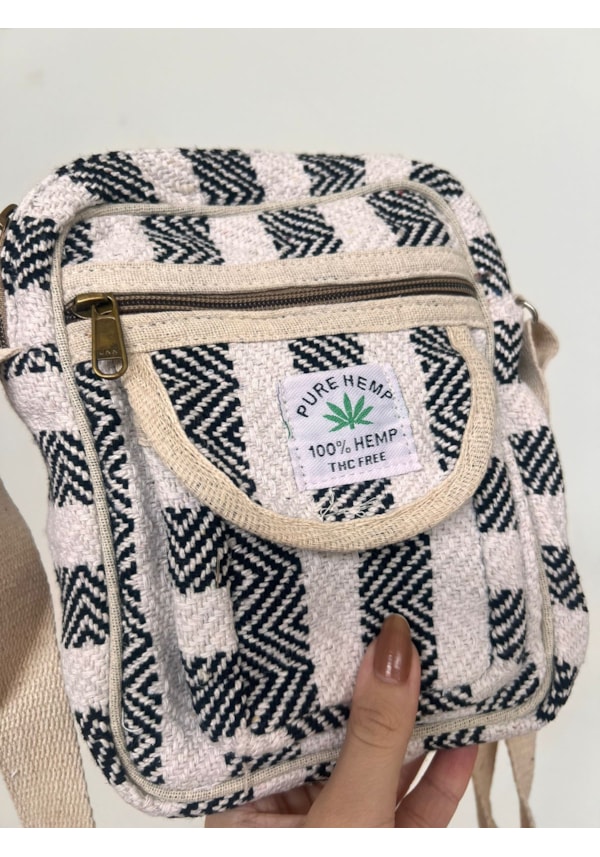 Shoulder Bag Hemp Listras Cânhamo - Preto e Branco