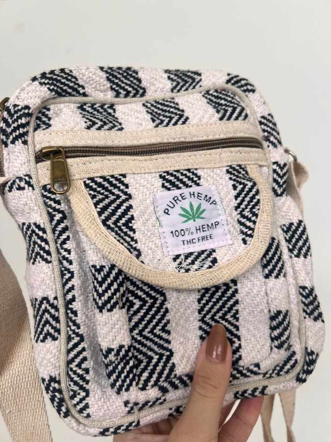 Shoulder Bag Hemp Listras Cânhamo - Preto e Branco — imagem 2