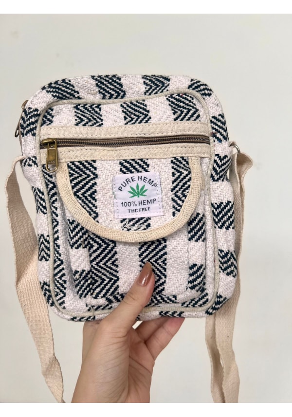 Shoulder Bag Hemp Listras Cânhamo - Preto e Branco