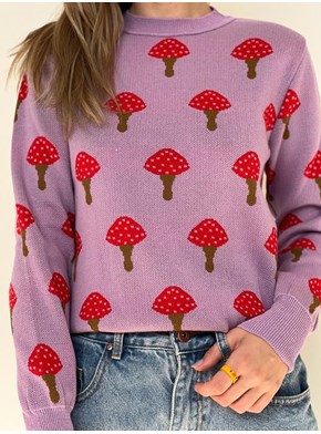 Suéter Tricot Cogumelos - Lilás