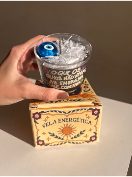 Vela Energética As Energias me Contam - Selenita e Olho Grego
