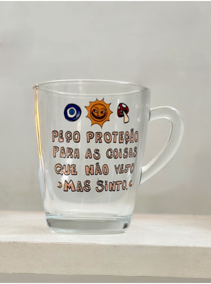 Xícara Expresso Peço Proteção - Vidro 170ml
